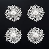 Rytenz 4 Pcs Sliver Rhinestone Buttons Crystal Embellishments for Clothing Jewelry Making DIY Decoration Bottons for Sewing Crafts Wedding Bridal (Pearl-Silver)