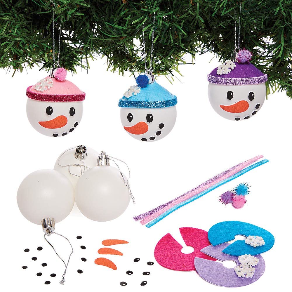Baker Ross FX290 Snowman Bauble Kits - Pack of 6, Kids Christmas Tree Decorations Craft Kit, Arts and Crafts Christmas Decorations