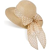 Girls Straw Sun Hat with Bowknot, Boho Summer Beach Hat, Wide Brim Floppy Hat, Outdoor Sun Protection Hat for Kids Ages 3-6
