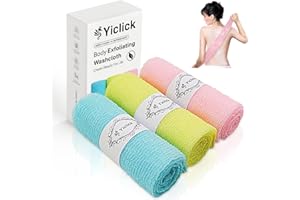 Yiclick Exfoliating Washcloth Towel [3 Pack], Japanese Exfoliating Wash Cloth, Korean Body Scrubber Exfoliator, Back Scrubber Washer for Shower Bath, Body Scrub African Net Sponge Loofah Luffa Colors
