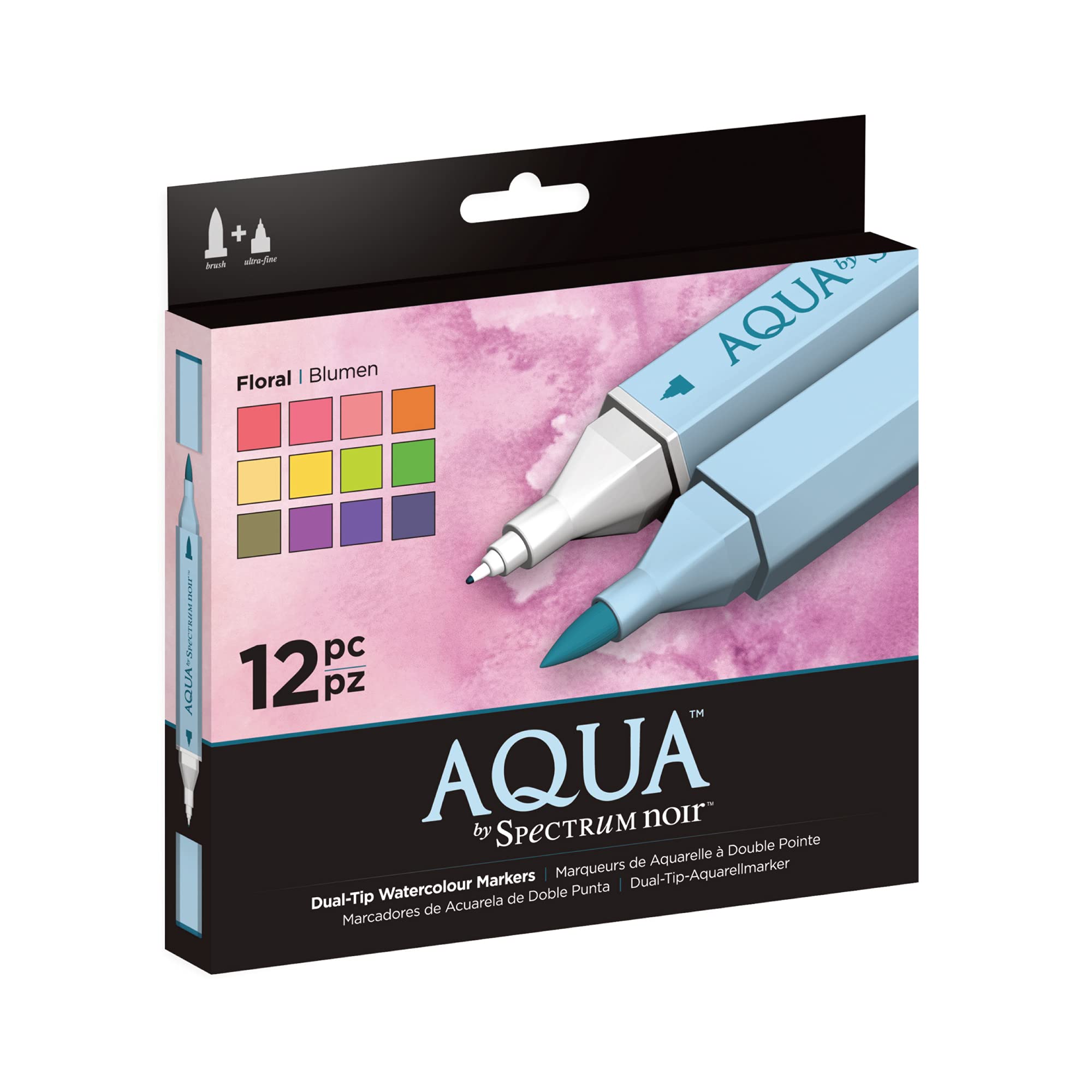 Spectrum Noir Aqua Artist's Water Based Dual Nib Marker Colouring Pens, Floral, Pack of 12