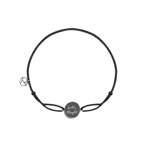 prettique Damen Armband aus Nylon Stoff in schwarz mit Anhänger mit Spruch Gravur aus 925 Sterlingsilber