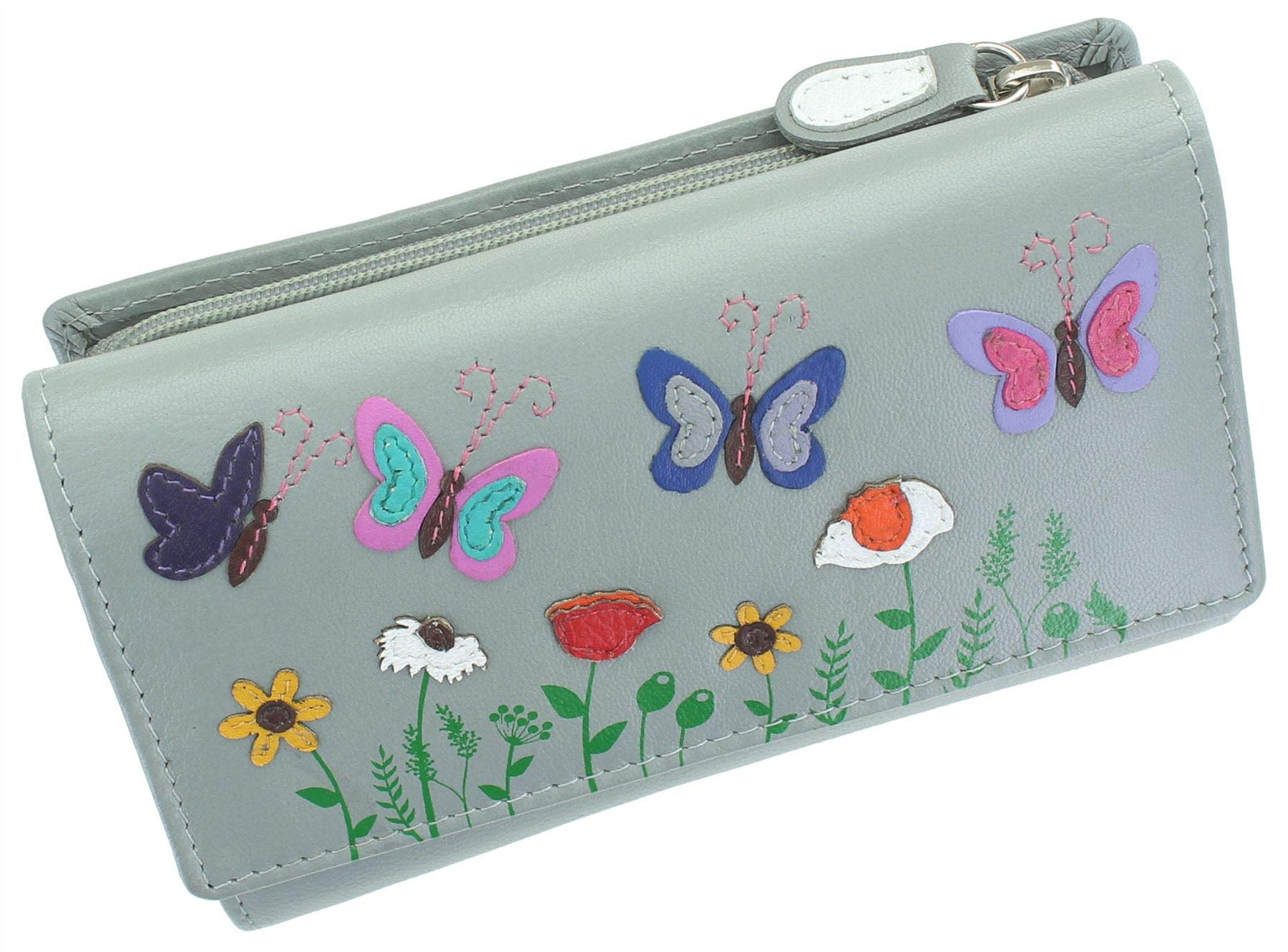 Mala Leather Sophia Collection Soft Leather Tri Fold Purse RFID 3514_42 Grey