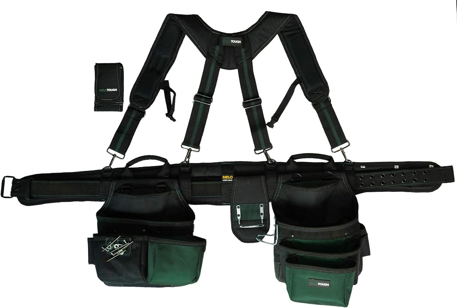 MELOTOUGH 28-Pocket Pro Framer's Combo Apron Tool Belt and Heavy Duty Padded Suspenders with Magnetic Desinger for Technician/Maintenance/Carpenter/and Electrician's Tools(Olive Green)… - - 