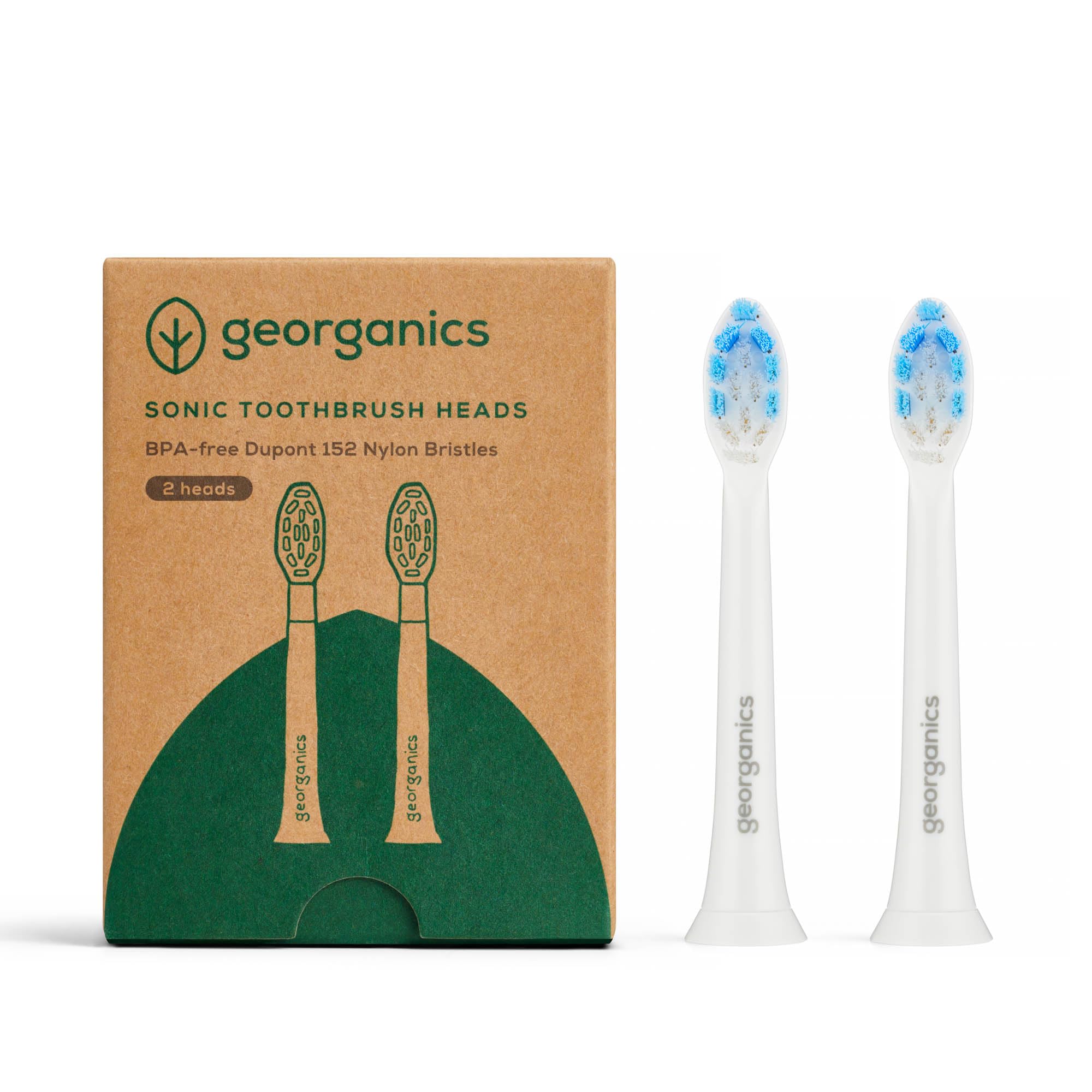 Georganics Replacement Sonic Toothbrush Heads 50000SPM - Electric Toothbrush Heads Suitable for Georganics Model 50000SPM Only - Nylon Dupont 152 Bristles - Deep Cleansing Toothbrush Heads - Pack of 2