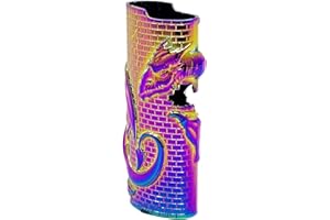 JSSELLER Metal Lighter Case Fits BIC Full Standard Size Lighter J6 in Rainbow Color, Design in Dragon Tower