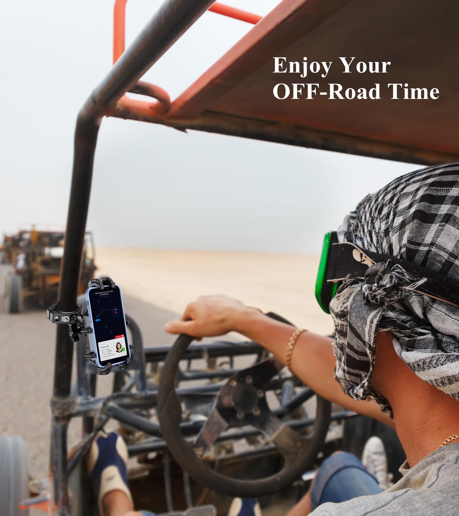 BRCOVAN UTV Phone Mount Holder with Vibration Dampener & Secure Lock, Fit 1.5/1.65/1.75/1.85/2'' Roll Cage Bar, Anti-Theft, Heavy Duty, Adjustable Size, Big Phone Friendly for 5.4-7.2'' Cellphone