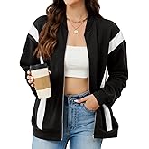 LURANEE Womens Zip Up Sweatshirts Jackets Long Sleeve Casual Bomber Coat Loose Outwear with Pockets