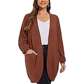 LARACE Long Cardigans for Women Plus Size Tops Open Front Sweaters with Pockets Waffle Ribbed Sleeve Loose Fall Outwear