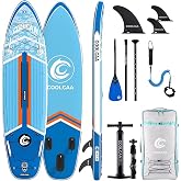 COOLCAA Inflatable Stand Up Paddle Board with SUP Accessories | 11'/11'6''/11'8''SUP, Holds 3-6, PVC, 5Mm EVA Deck, 3 Fins, Backpack, Pump, For Family, Beginners, Yoga