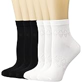 Mcool Mary Womens Crew Socks Ankle Breathy Thin Soft Cotton Casual Crozy Solid Bootie Ankle Socks for Women 6 Pack
