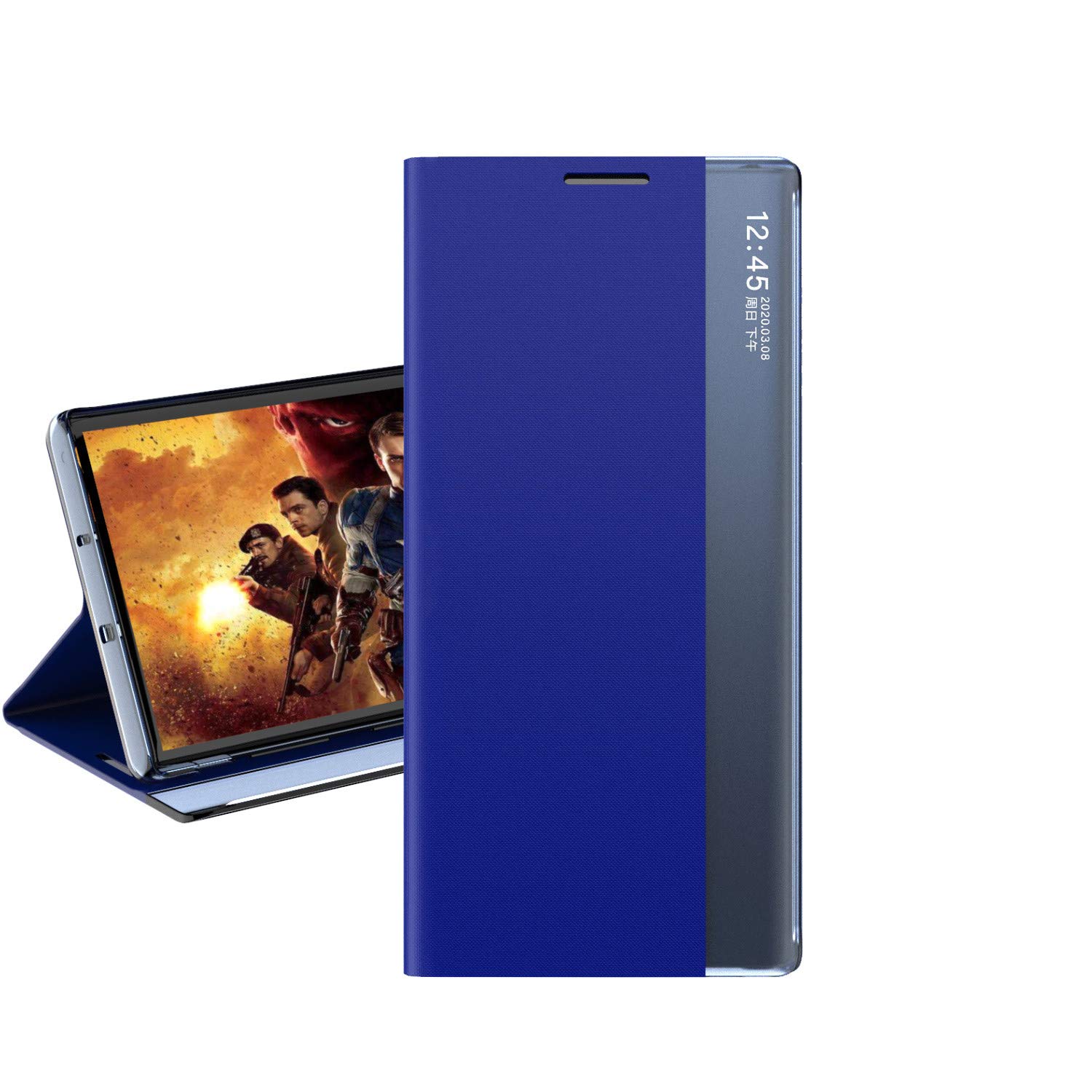 Hülle® Viewable Side Window Stand Function Flip Case Compatible for Samsung Galaxy Note 20 (Blue)