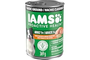 IAMS Proactive Health Adult Wet Dog Food – Chicken & Whole Grain Rice – Classic Ground – 369G Can (13 oz) (12pack)