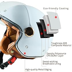 Pretoee Open Face Motorcycle Helmet, 3/4 Retro