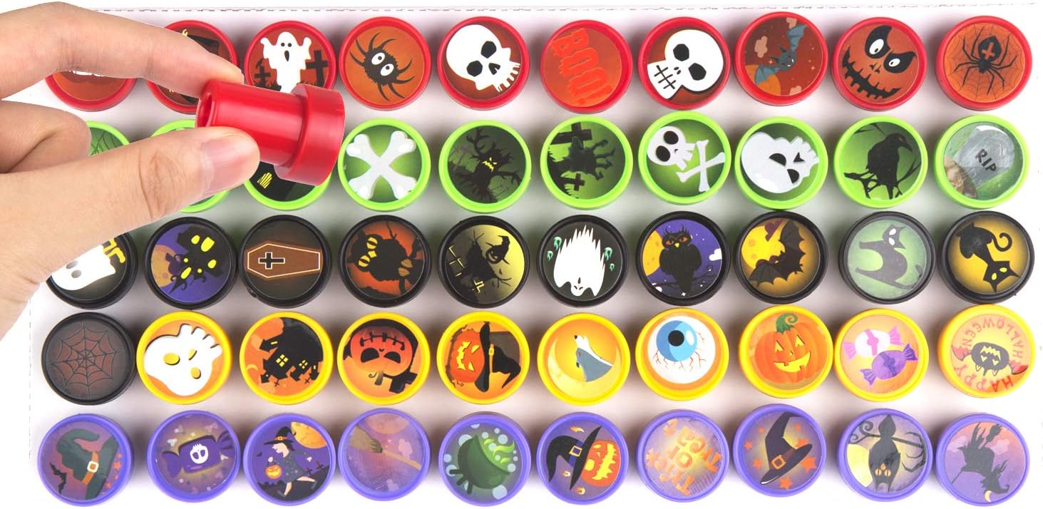 FINGOOO Halloween Stamps for Kids 50 Pcs Self-Ink Stamps Halloween Design Plastic Stamp for Party Favor Party Bag Filler Supply - Image 5