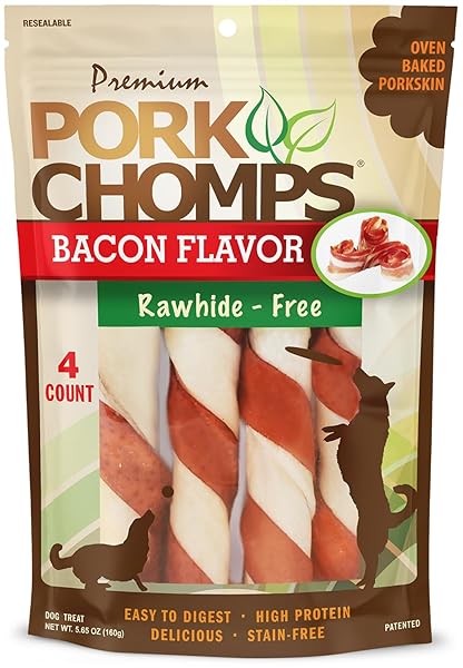 PORK CHOMPS BAKED PORK SKIN DOG CHEWS, 6-INCH...
