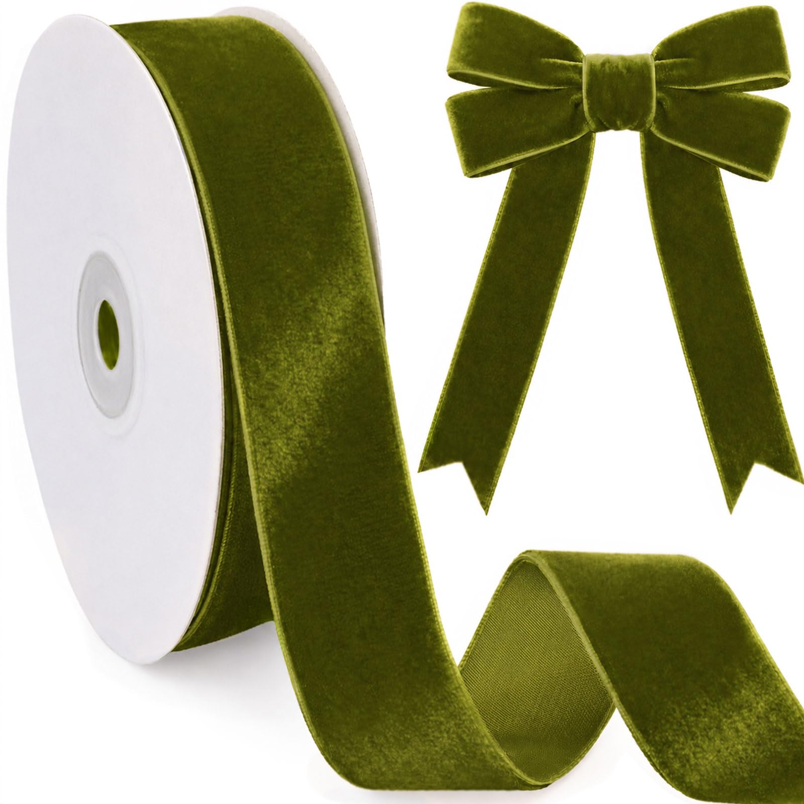 Milimot Olive Green Velvet Ribbon for Christmas Tree, 1 Inch x 10 Yards | Olive Green Velvet Ribbon for Gift Wrapping,Christm
