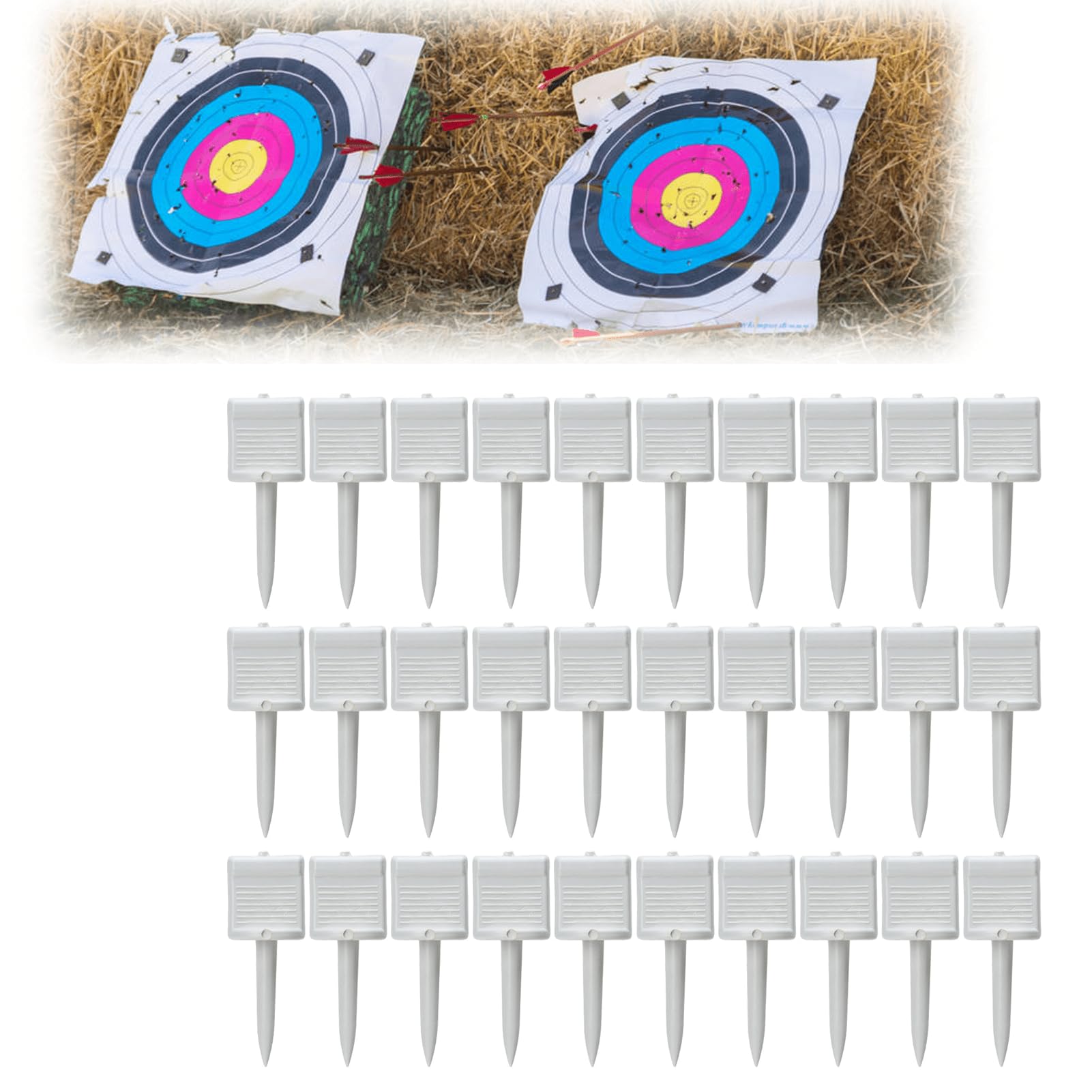 SALALIS 30pcs Archery Target Pins, Shooting Archery Target Nails Nylon Lengthening Durable Reusable Archery Target Paper Nails Easy To Install for Shooting
