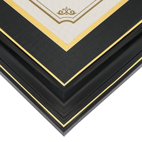 GRADUATIONMALL 11X19 BLACK DIPLOMA AND PHOTO FRAME FOR 8.5X11 CERTIFICATE,5X7 PICTURE,TEMPERED GLASS,BLACK OVER GOLD DOUBLE MAT