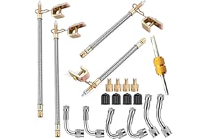 Aracey Valve Stem Extenders,4Pcs 7Inch and 12 Inch Dual Flexible Stainless Steel Braided Valve Stem Extensions,6Pieces 45 90 135 Degree Brass Valve Adaptors for Car Truck Motorhome Trailer RV Trucks