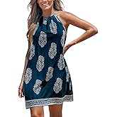 CUPSHE Women's Boho Mini Dress Halter Sleeveless Paisley Self Tie Back Summer Casual Beach Dress