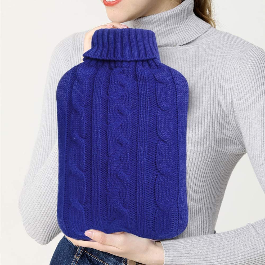 Attmu Classic Rubber Transparent Hot Water Bottle 2 Liter with Knit Cover - Blue: Health & Personal Care