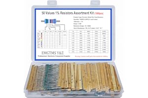 EMGTMS Y&Z 1000 Pcs 50 Values 1/4W Metal Film Resistor Assortment Kit, 0.25W 1% Tolerance (1Ω-10MΩ), Durable Case | Ideal for DIY, Electronics, and Precision Circuits (1/4 Watt 50 Values)