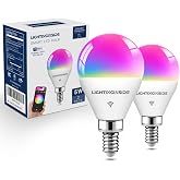 Lightinginside E12 Smart Light Bulb Compatible with Alexa/Google Home, 2PCS | No Hub Required, 50W 550LM G16.5 RGBCW Smart Bulb Work with SmartLife, 2.4G WiFi BLE Candelabra Chandelier Bulb, ETL Listed