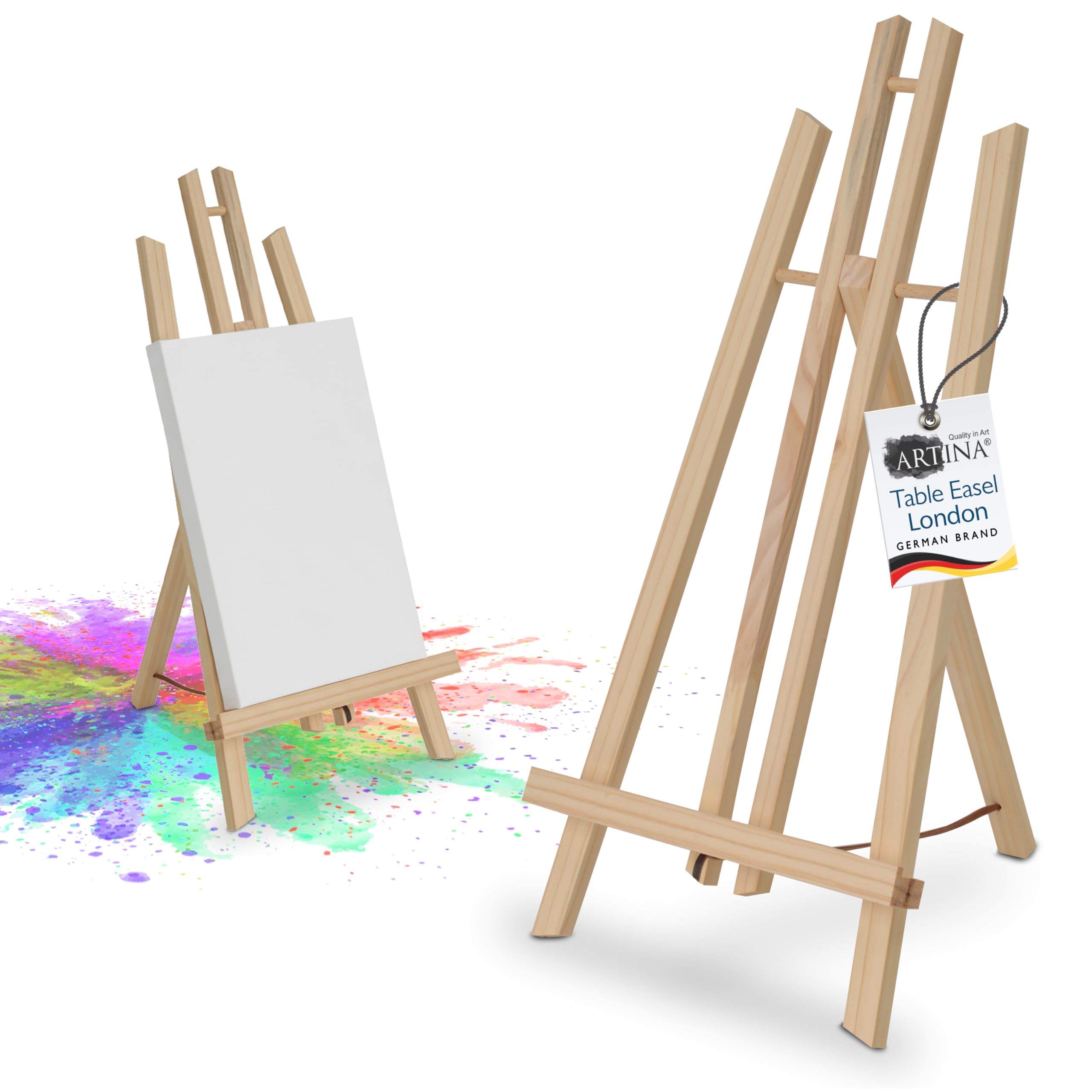 Artina Wooden Easel Table Top London 100% Pinewood – Small Lightweight Canvas Holder for Painting Sturdy Versatile Art Artist Easel Foldable Canvas Stand