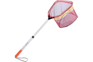 PLUSINNO Kids Fishing Net, Landing Net with Carbon Fiber Telescopic Pole Handle and Ultralight Aluminum Alloy Ring