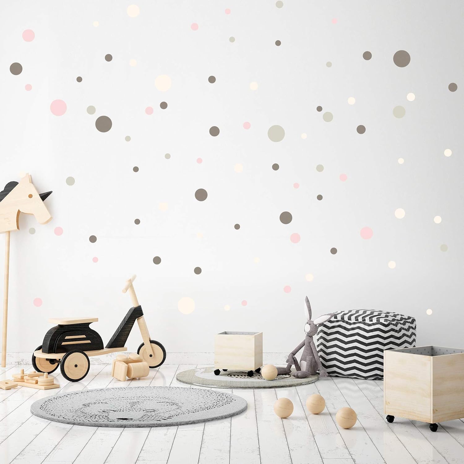 yabaduu 100 Adhesive Dots Circles Dots Wall Sticker Children's Room Bedroom Baby Room Sticker Film Decorative Self-Adhesive for Boys Girls Pastel (Y035-9 Grey Pink Beige) - Image 3