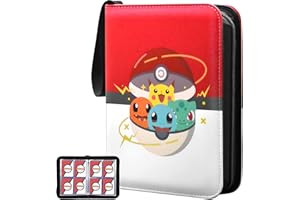 Card Binder for Pokemon Cards, JIFTOK 4-Pocket Portable Card Collector Album Holder Book Fits 400 Cards with 50 Removable Sleeves, Trading Card Binder Display Storage Carrying Case for TCG, RedWhite