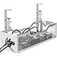 Cable Management Under Desk 13.38"- No Damage to Desk, Standing Desk Cable Organizer, Quszmd Under Desk Cord Organizer, Under Desk Wire Management Tray White