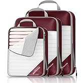 NICOSHOW 3 Set Compression Packing Cubes for Travel - Compressible, Lightweight, and Space-Saving Packing Cubes, Travel Essentials for Women, Wine