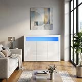 Panana High Gloss 3 Door Sideboard with LED Lights White 51.18in view 8