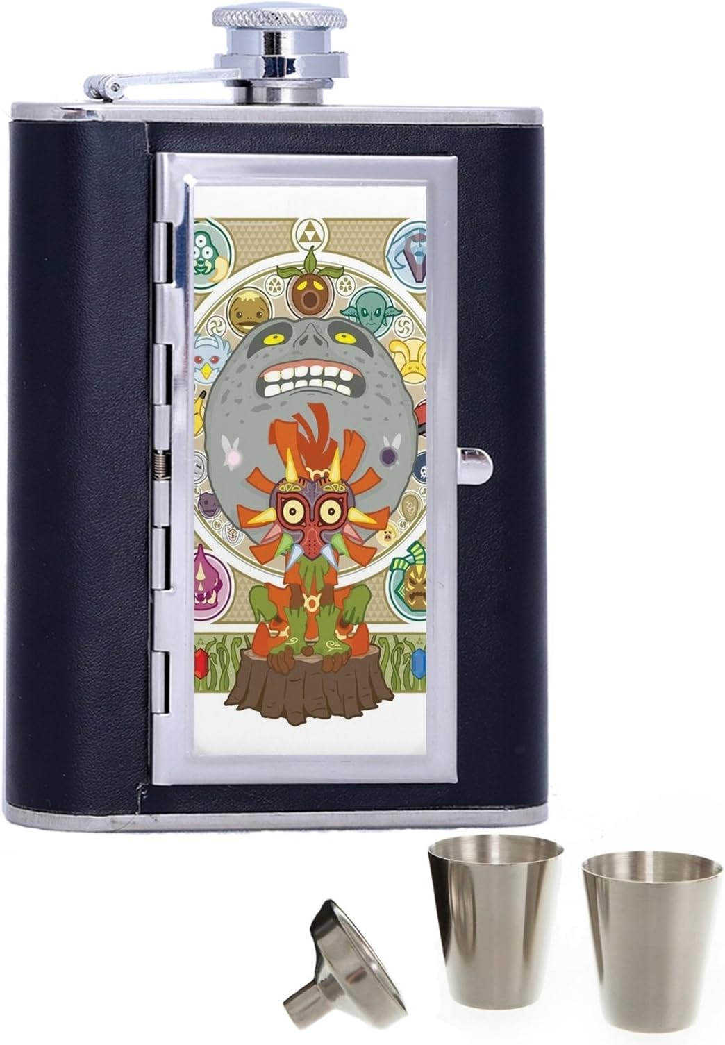 Legend of Zelda Majora's Mask Custom Personalized Printed 6oz Black Faux Leather Hip Flask