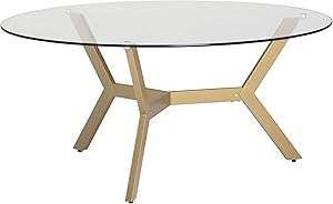 Studio Designs Home Archtech Modern 38" Round Coffee Table in Gold/Clear Glass