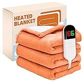PTQ Electric Heated Blanket,Flannel & Sherpa Heated Throw Blanket 50"x60",Fast Heating Soft Fleece Blanket with 8 Heating Levels & 8H Auto Off-Orange
