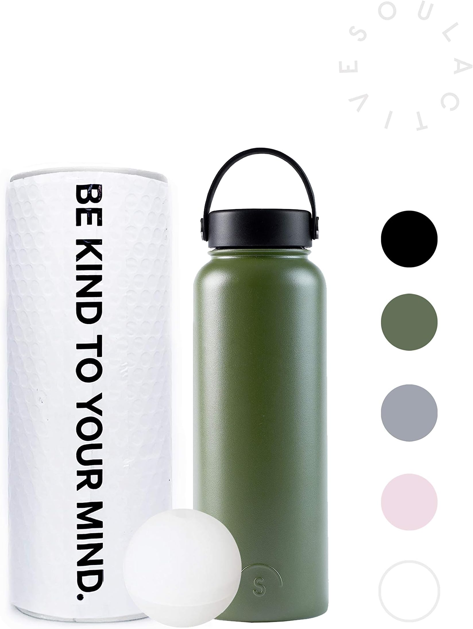 Soul Active - Hydro Sports Water Bottle, eco 32 oz / 40 oz, Double Walled, Vacuum Sealed, Insulated Stainless Steel, Wide Mouth, Leak Proof, BPA Free, Hot + Cold, Thermo Flask, Reusable Water Bottle.