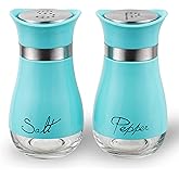 Lonffery Salt and Pepper Shakers | Stainless Steel and Glass Bottle, Set of 2, Turquoise