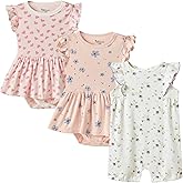 Minicoco 3-pack 100% Cotton Baby Girl Rompers, 0-24 months Ruffle Sleeve Toddler Romper Summer Clothes Set