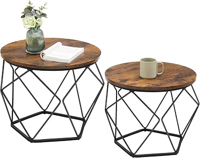 VASAGLE Coffee Tables Set of 2, Industrial Rustic Brown Black LET040B01