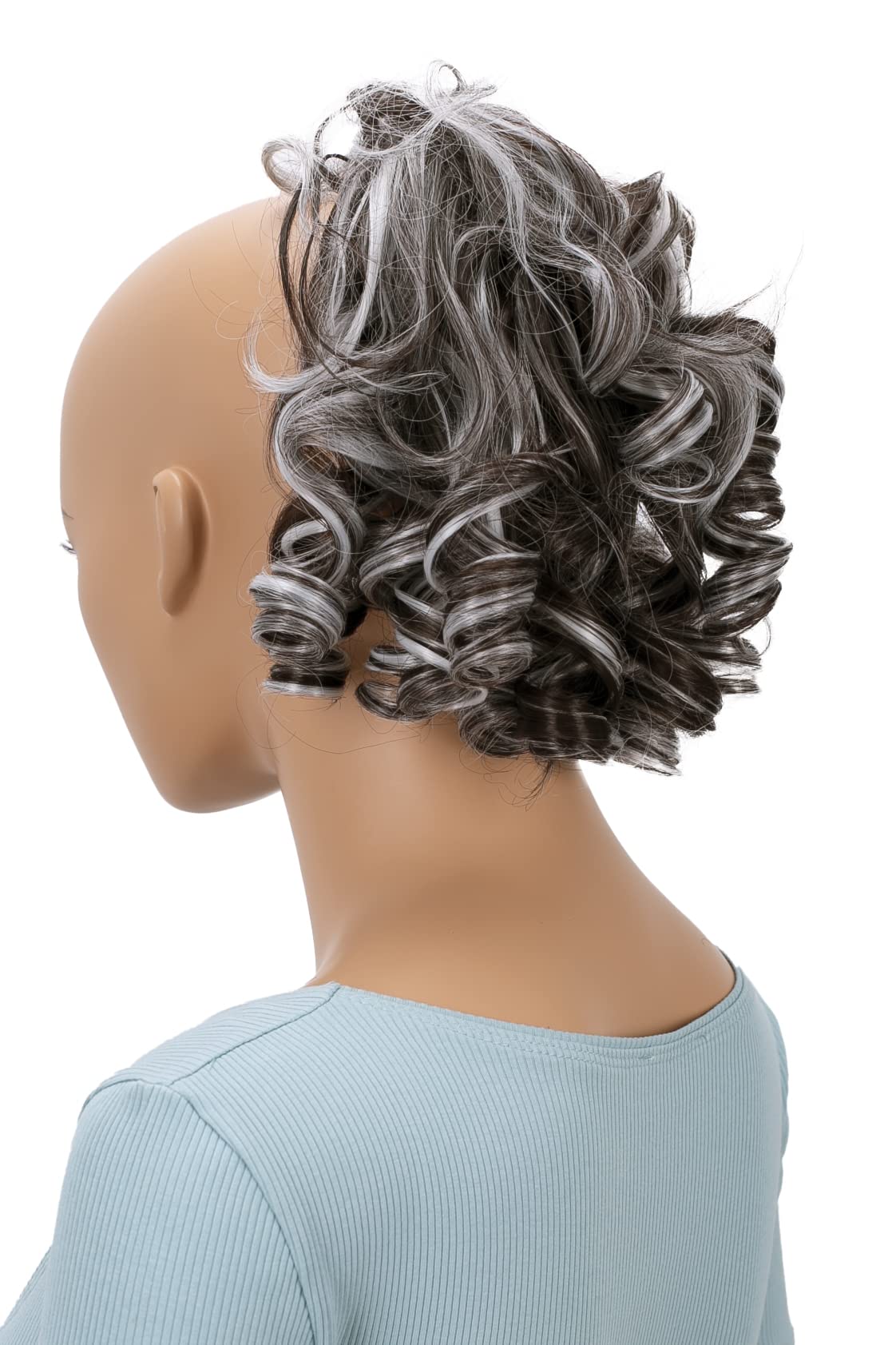 CAISHA Hairpiece Scrunchy Updo Bridal Hairstyles Voluminous Curly Messy Bun Chocolate Brown With Gray Highlights G29L