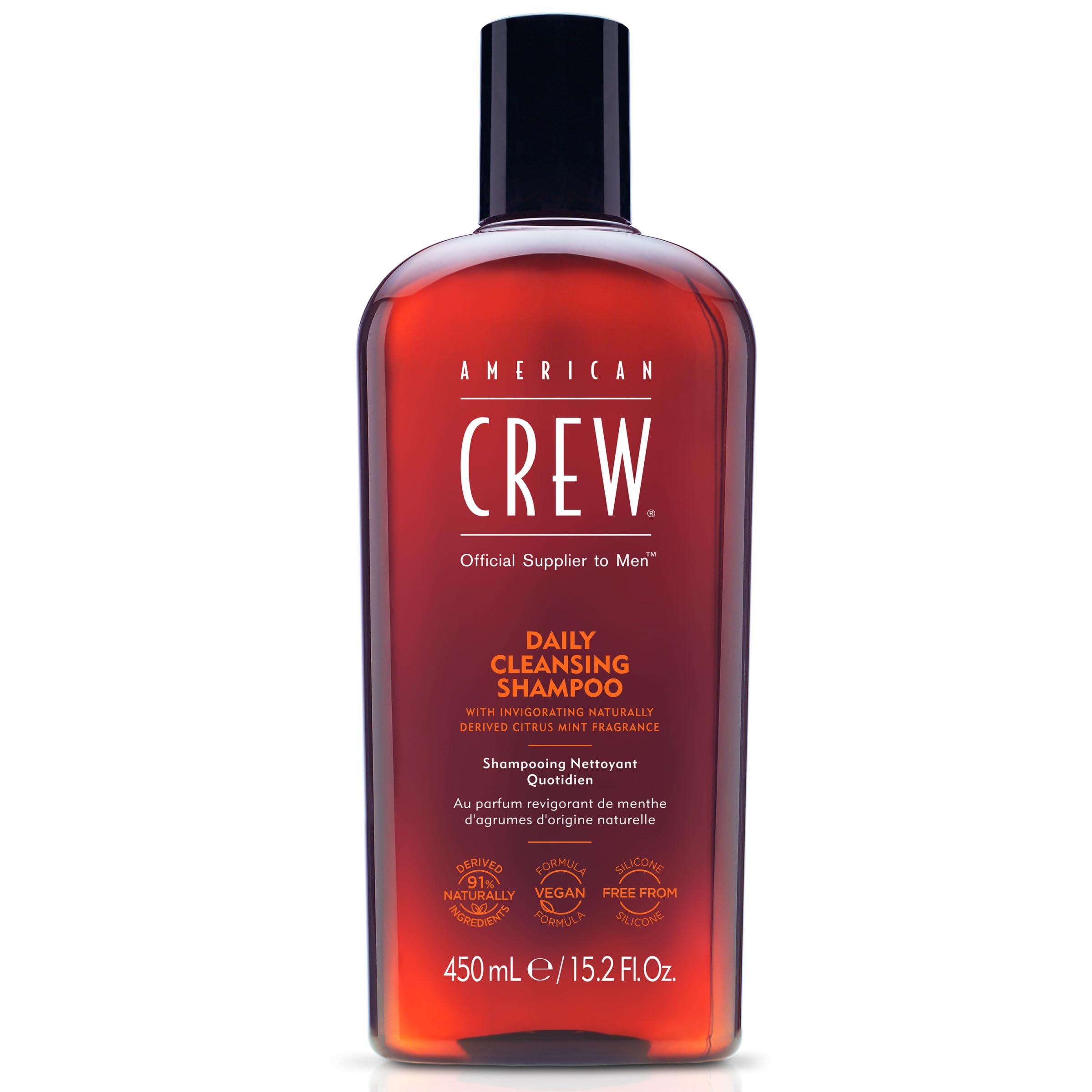 American Crew Daily Cleansing Shampoo, Vegan & Silicone Free (450ml) To Remove Excess Oil & Nourish, Normal & Oily Hair, Formulated For Men