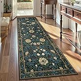 LIVEBOX Boho Floral Kitchen Runner Rug, 2x6 Runners for Hallways 6ft Non Slip Washable Rug Runners, Botanical Ultra Thin Stain Resistant Vintage Carpet Runner for Bathroom Entryway, Dark Green/Black