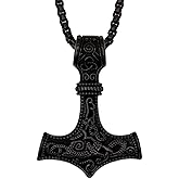 HAQUIL Viking Mjolnir Necklace, Thor Hammer Amulet Pendant, Viking Jewelry Gift for Men