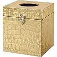 JUMBO HUMBLE Modern Elegant Gold Tissue Box Cover Square, Gold Crocodile Leather Tissue Box Holder for Napkin Facial Paper, Wood Tissue Box Cover for Bathroom Bedroom Vanity Countertop