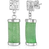 .925 Sterling Silver Link Dangle Real Jade Earrings