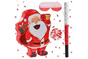 ABILITH Christmas Santa Claus Pinata for Birthday Holiday with Stick Blindfold Confetti Christmas Piñata Decoration