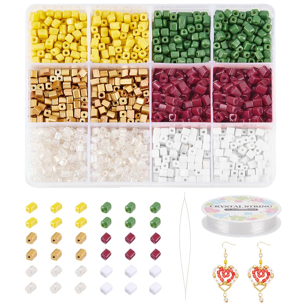 NBEADS 2264 Pcs 6 Styles Beads Bracelet Making Kit, Cube Glass Seed Beads with Elastic Thread Needles Small Beads Kit Bracelet Beads for DIY Thanksgiving Day Jewelry Making